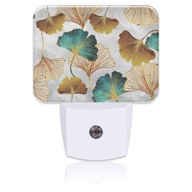 Uiaoiais Luxurious Golden Ginkgo Leaves Night Light Plug into Wall, Green Ginkgo Night Light with Dusk to Dawn Sensor for Kid Girls Boys Women Men Bedroom, Hallway, Kitchen, Bathroom, Stairs Decor
