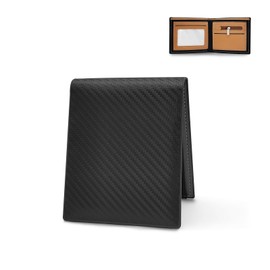 FuninCrea Men's Small Wallet Men's Carbon Fibre RFID Wallet Men's Leather Slim Wallet with ID Window Bifold Wallet Men's Card Holder Ultra Thin and Foldable, black, Contemporary