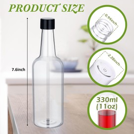 Patelai 24 Pcs Plastic Wine Bottles with Caps 11oz Long Neck Quart Plastic Bottles with Screw on Lids Empty Clear for Kitchen Home Bar Party Hold Liquor Drinks Wine Condiment Beverages