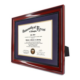 GMFrames 8.5x11 Diploma Degree Frame with Purple Mat or Display 11x14 Certificates without Mat,Solid Wood,Cherry Finish with Intricate Black Rope Detail,UV Protection Acrylic