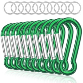 sprookber Aluminum Carabiner, Caribeener Clips, Spring Snap Hook for Keychain Clip, Set of 10 (Green)