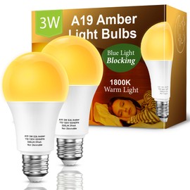 Eastiya Amber Sleep Light Bulbs: 3W Amber Warm Light Bulb 1800K, Blue Light Blocking Dim Light Bulbs 40W Equivalent, E26 Bulbs for Mood Soothing, Bedroom and Baby Nursery, 2 Pack
