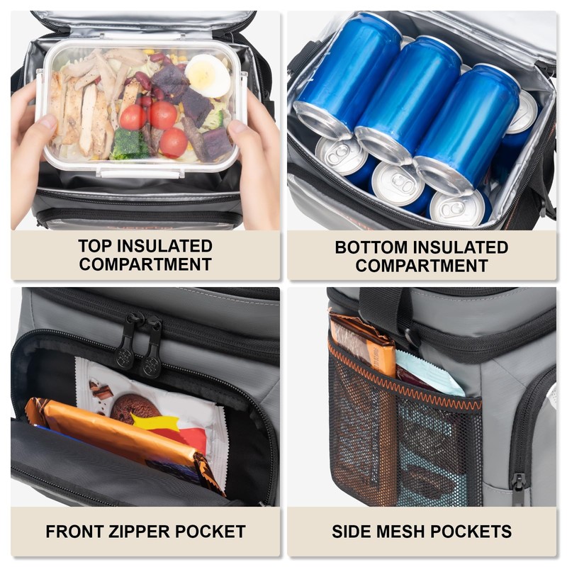 EVERFUN Insulated Lunch Bag Soft Lunch Box for Men Dual