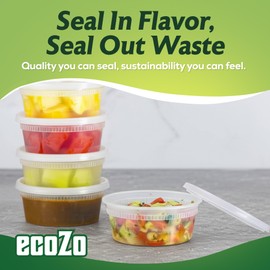 ecoZo 8 oz. Food Storage Containers with Lids [50 Sets] - Soup, Slime, Ice Cream, Freezer Meal Prep Containers | Microwave/Freezer/Dishwasher Safe | BPA Free | Leak-Proof