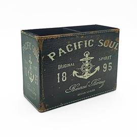 Scakbyer Pen Holder, Rectangle Vintage Pencil Holder with 2 Compartments, PU Leather Art Remote Control Holder Organizer Storage for Desk Accessory (1895-Anchor)