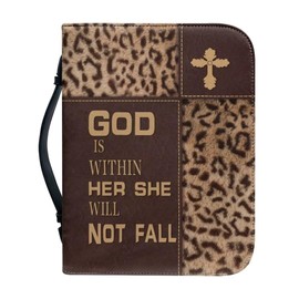 Qznuberone Bible Cover Portable Bible Case Church Bag Bible Protective Bag with Handle and Zipper,Carrying Book Case,Brown Leather Textured Leopard Print