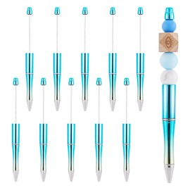 Pandahall 10Pcs Beadable Pens Bulk Sky Blue Plastic Ballpoint Pens Black Ink Beadable Pen Refills Empty Tube Pens for Students Office School Home Supplies Graduation Christmas