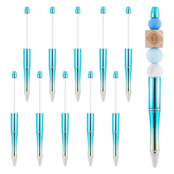 Pandahall 10Pcs Beadable Pens Bulk Sky Blue Plastic Ballpoint Pens