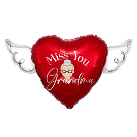 Miss You Grandma Heavenly Balloons heart shaped with angel wings (Red)