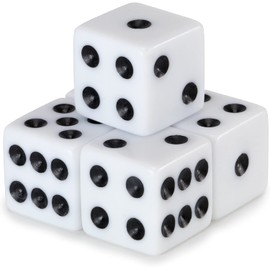 Classic White Game Dice for Playing Board Games and Card Games, 5-Pack Set - 16mm Regular Pipped Six-Sided Dice by Brybelly