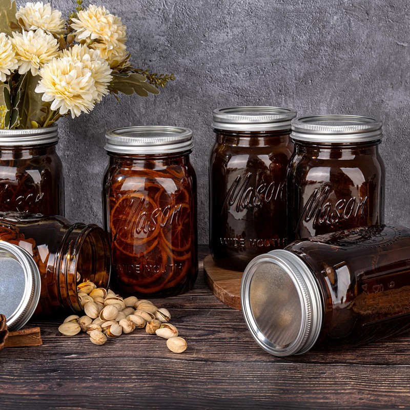 WELLIFE Amber Mason Jars, 9 Pack wide mouth mason jars
