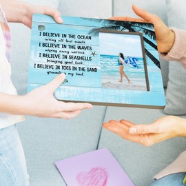 HODODAN Inspirational Beach Picture Frame Gifts for Her Him, I Believe in The Ocean Curing All The Bad Moods Gift Wooden Picture Frames, 4x6 inch Photo