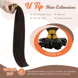 Sunny Hair Utip Hair Extensions Human Hair 20inch Keratin Hair Extensions Dark Brown Hot Fusion Hair Extensions for Wedding U Tip Hair Extensions Straight Tips Hair Extensions Brown 50g 50s