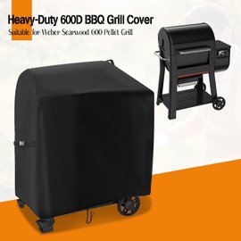 Andacar Grill Cover for Weber Searwood 500 Pellet Grill, Heavy-Duty 600D Griddle Cover Cover for Weber 3400145 Waterproof BBQ Grill Cover - 39" L×24" W×43" H, Black