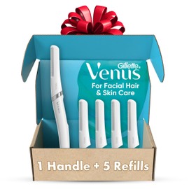 Gillette Venus Gillette Venus Facial Razor, Exfoliating Dermaplaning Tool for Face, Replaceable Refills, Removes Fine Facial Hair, Exfoliates Dead Skin, Skin Defense Guard, Handle with 5 Blade Refills