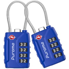 Puroma 2 Pack TSA Approved Luggage Locks, 4 Digit Combination Travel Cable Locks Resettable Code Lock with Zinc Alloy Body for Suitcase, Toolbox, Backpack, Bag, Gym Locker (Basic Blue)