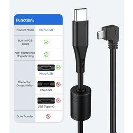 Gonifeto Dash Cam Power Cord,(6Ft) USB C to Micro USB Dashcam Charger Cable,Pure Copper Thicker Mirror Camera Charging Cable with Magnetic Ring,90° Micro USB Dashcams Replacement Power Adapter Wire