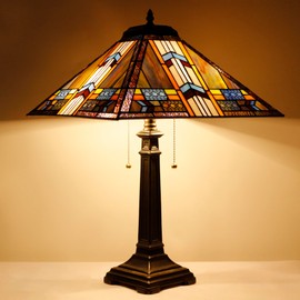 AVIVADIRECT Tiffany Table Lamp Blue Cloudy Mission Style Stained Glass 16X16X23 Inches Desk Reading Light for Bedrooms Living Room Study Home Office