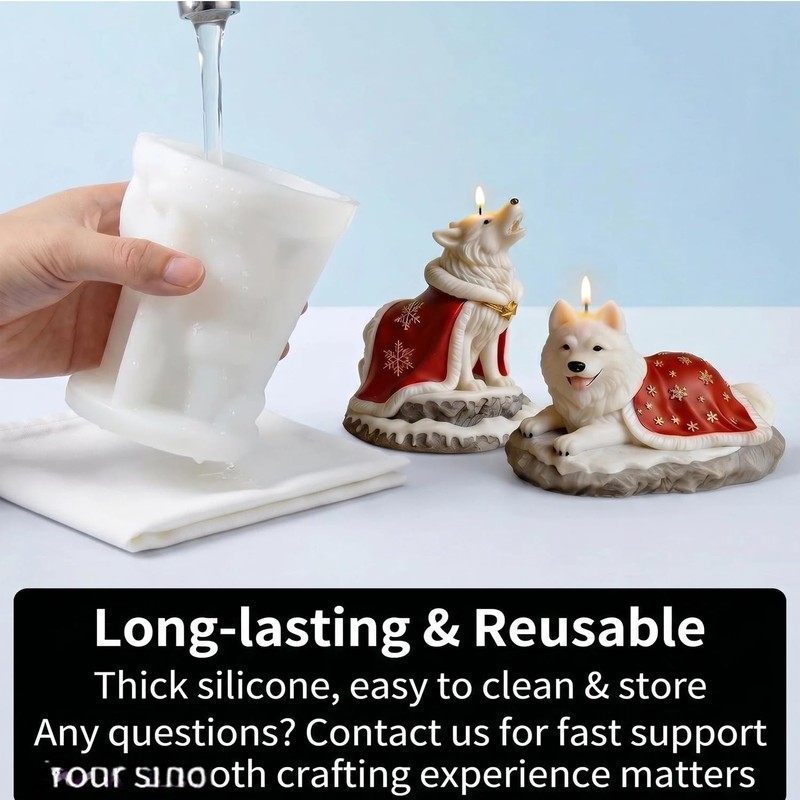 Permulaan 3D Premium Wolf & Samoyed Dog Silicone Candle Molds