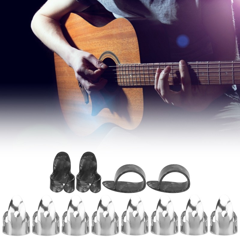 12Pcs Finger Picks Metal Celluloid Index Thumb Cots Guitar Playing