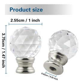 Asjeumt 2 Pieces Crystal Lamp Finials, Nickel Finial for Lamps, Lamp Shade Nut Screw Cap, Metal Knob Topper Finial, for Decorative Replacement DIY Table or Floor Light Lampshade Holder Harp Adapter