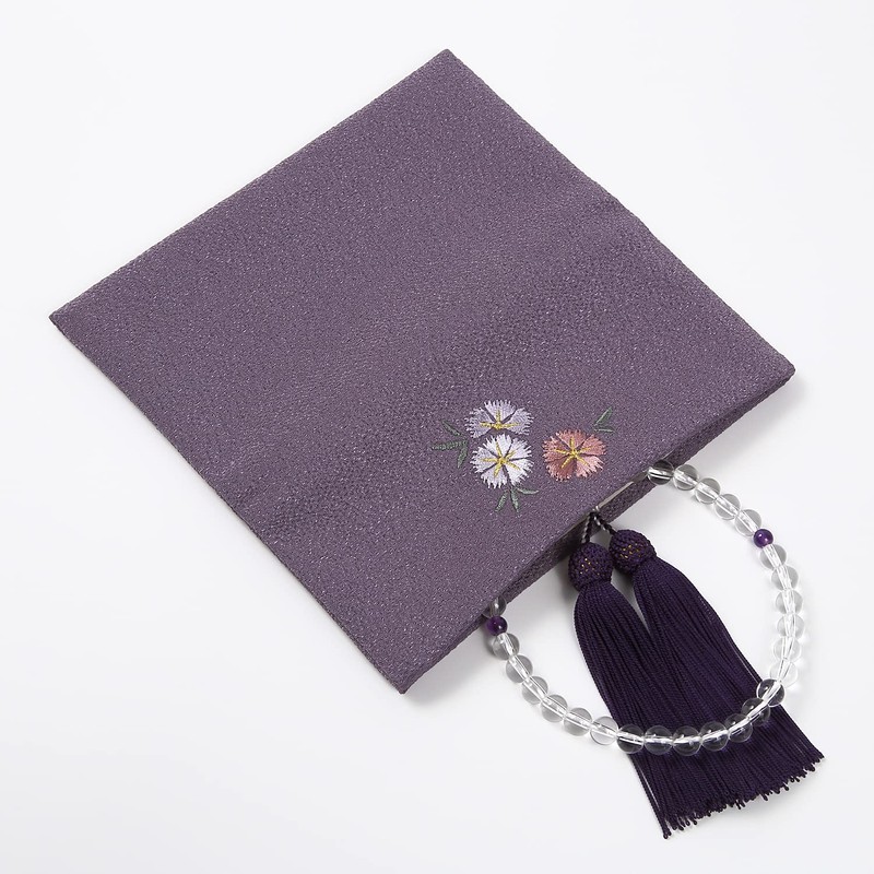 Double-Fold Chiffon Embroidered Kyoto Prayer Beads Bag, Rosary Bag, Rosary