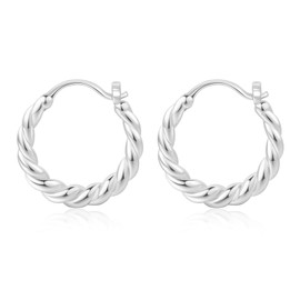 Silver Twisted Hoop Earrings for Women, Thick Chunky Hoops Hypoallergenic Vintage Twist Earings Big