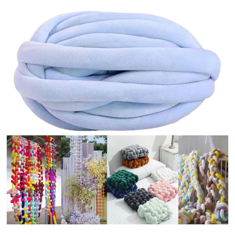 Hilo Grueso Y Voluminoso, Lavable A Mano, Hilo Azul Claro