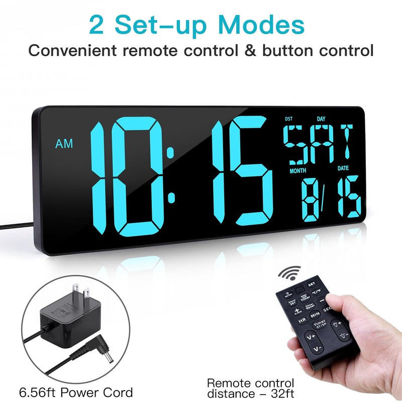 XREXS 17.2" Large Digital Wall Clock Bluetooth Sync Time, Precise