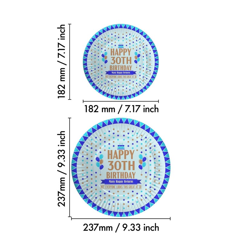 30th Birthday Paper Plates Pack of 12 - Disposable Plates