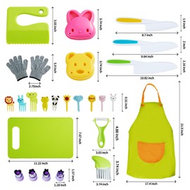 26PCS Kids Knife Set for Real Cooking Toddler Knife Set, Montessori Kitchen Tools with Toddler Cutting Board and Knife Set, Kids Cooking Sets Real for Age 3-10 , Educational Gift for Boys Girls