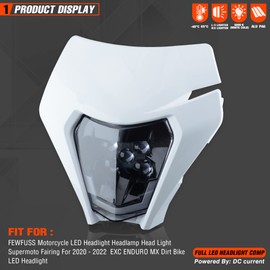 fewfuss Dirt Bike Led Headlight Motorcycle 2020-2022 Enduro Headlight Kit for EXC EXCF SX SXF XC XCF XCW XCFW (White-Dual 5)