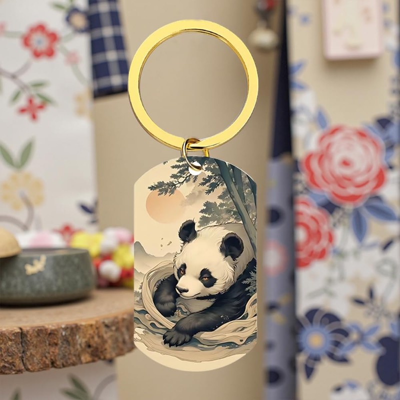XIOUDO Ukiyo-e Panda Keychain | Japanese Nature Design, Healing Accessory,