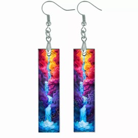 the fun things Rainbow Waterfall Bar Earrings NO TARNISHING Wood Dangle Drop Handcrafted Gift