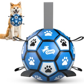 QDAN Dog Balls Toys, Soccer Ball with Straps, Balls for Dogs for Small Medium Puppy, Herding Ball Toy, Birthday Gifts (6 Inch)