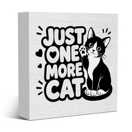 Funny Cat Desk Decor, Rustic Wooden Box Sign Cute Office Desk Accessories