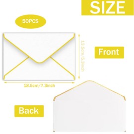 YQkangzhu 50Pcs A7 Invitation Envelopes, 5x7 Envelopes for Invitations with Gold Border, Envelopes with V-Flap, Fancy Envelopes for Greeting Cards, Wedding Invitations, Graduations, Photos, Postcard