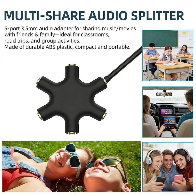 Typheoniks 3.5mm 5-Port Female Audio Splitter, 5-Way Multi Earphone Jack