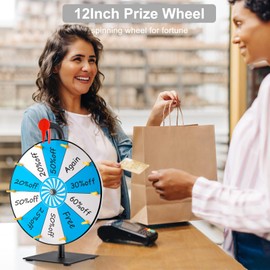 12" Spinning Prize Wheel, 10 Slots Prize Spinning Wheel Tabletop Roulette Spinner with Dry Eraser Marker & Eraser - Heavy Duty Spinning Wheel for Prizes Fortune Spinning Game Trade Show (Blue)