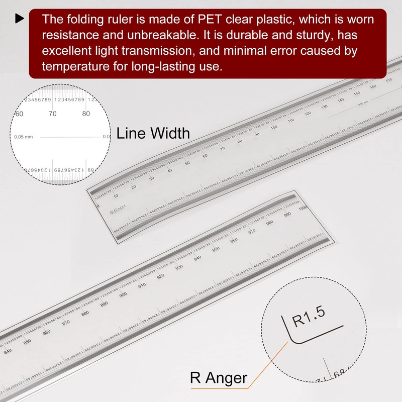 sourcing map Film Flexible Ruler 100 cm 0.1 mm Scale