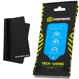Fortress Electronic Wipes With Microfiber Cloth (25 ct.) To-Go Tech Wipes for Screens, Phones, Keyboards, TV Monitors, Computer Screens, and More [Travel Size] Skin-Safe