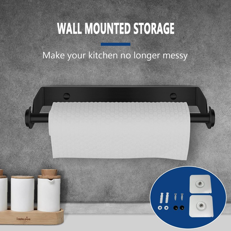 Stainless Steel Black Paper Towel Rack Wall Mount Self Adhesive