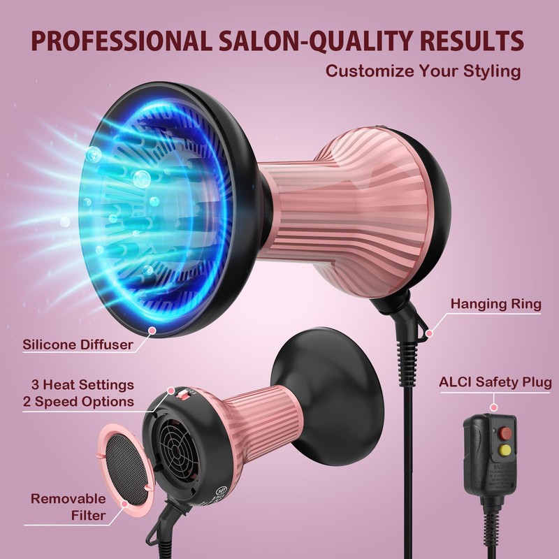 WUFAYHD Diffuser Hair Dryer for Curly Hair: Professional 2 in
