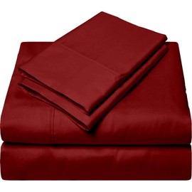 100% Egyptian Giza Cotton Bed Sheet Sets, Giza Egyptian Sheets & Pillowcases - 4-PCs 12 Inch Deep-Pocket Egyptian Giza Bedsheet Sateen Weave for Soft Silky Feel - |Split-Head-King 34", Burgundy|