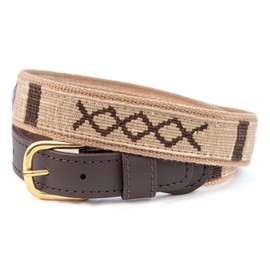 A Tail We Could Wag Cotton & Leather Belt - Handmade Guatemalan Cotton Weave with Colorful Patterns & Solid Brass Buckle | Block Island | Sand, 48"