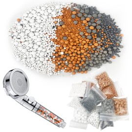 12 Pack Mineral Beads Refill Set, Shower Head Filter Beads, Shower Head Filter Against Limescale Hair Loss, Filter Stones Act Antibacterial Ion Filtering Mineral Stones to Remove Chlorine (4 Sizes)