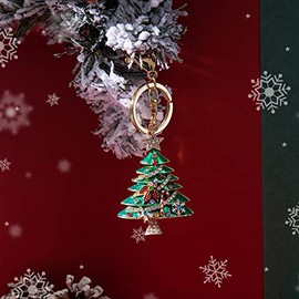 Fuqimanman2020 Cute Christmas keychain Crystal Santa Christmas Tree Snowman Bell Kitten keychain For Women Girls Christmas Jewelry Gift(Christmas Tree Green)