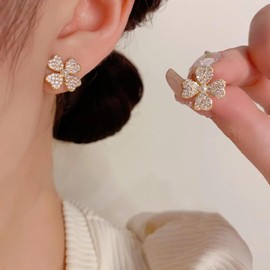 Vintage Crystalluck Flower Stud Earrings Gold CZ Diamond Stud Earrings Rhinestone Floral Dangle Earrings Bridal Stud Earring