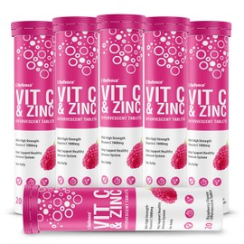 Vitamin C 1000mg & Zinc 15mg Raspberry Flavour Effervescent Tablets - High Strength Tablets for a Healthy Immune System (6 Tubes)