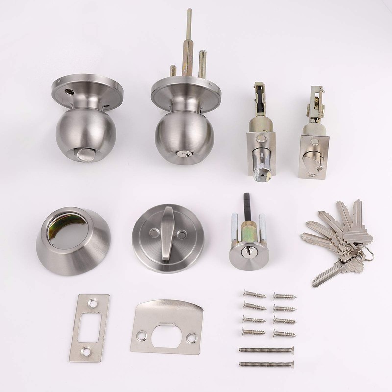 Probrico Door Knob with Single Cylinder Deadbolt, Satin Nickel Door